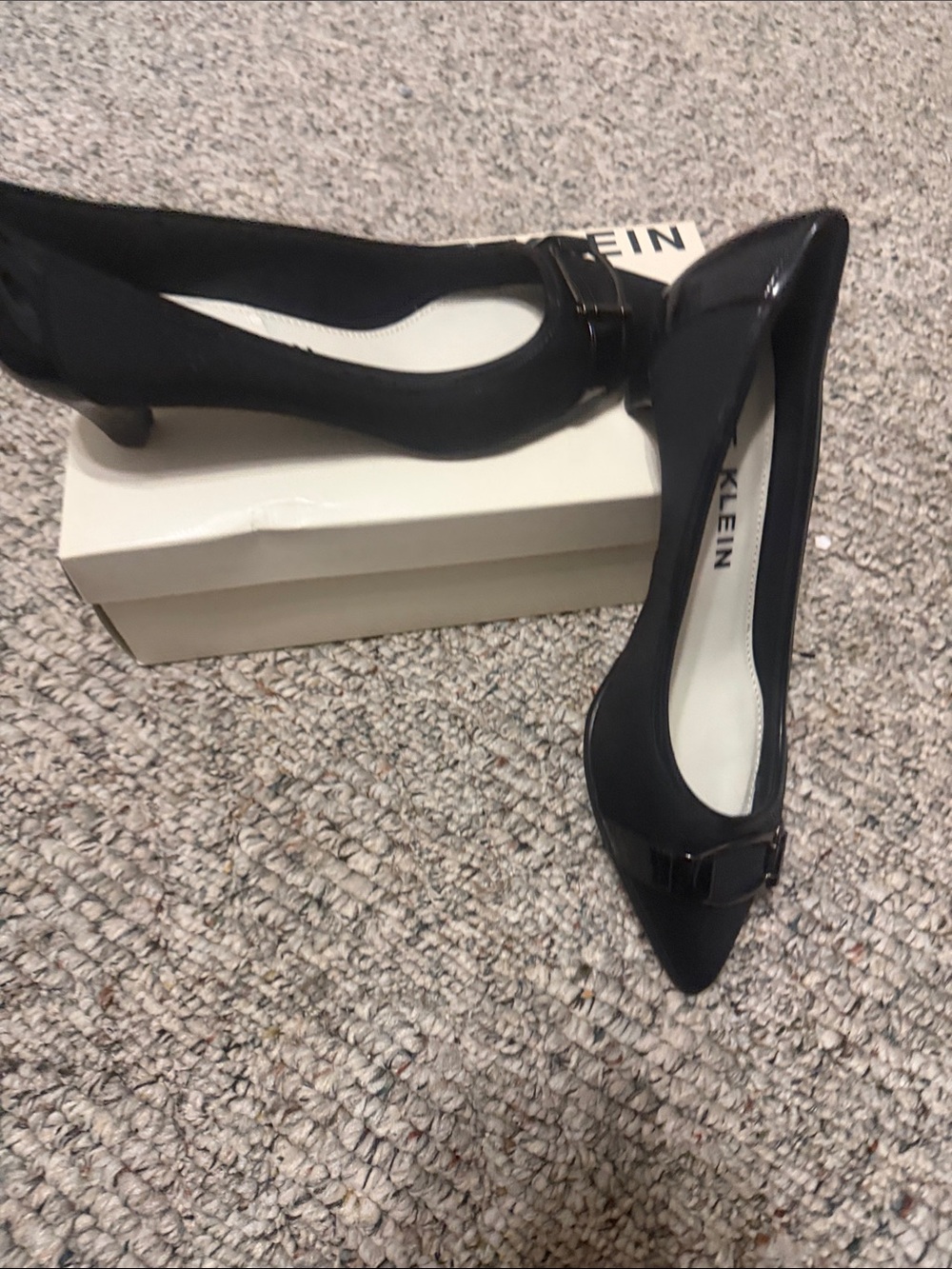 Calvin Klein Black Pointed Kitten Heel Pumps with Buckle